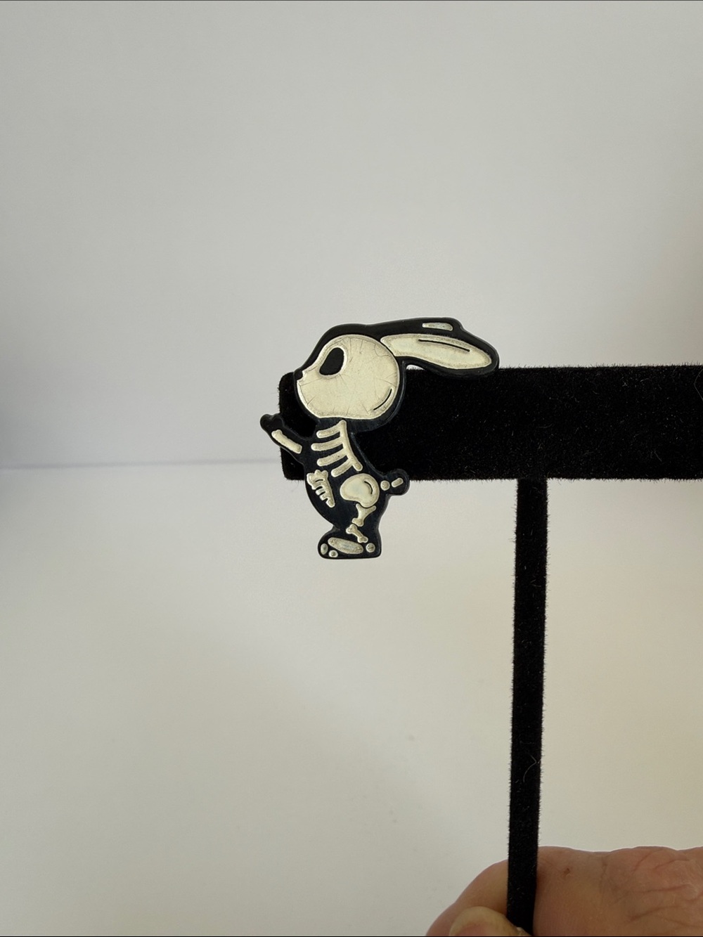 Skeleton Bunny Enamel Pin - Black & White Great for Halloween
